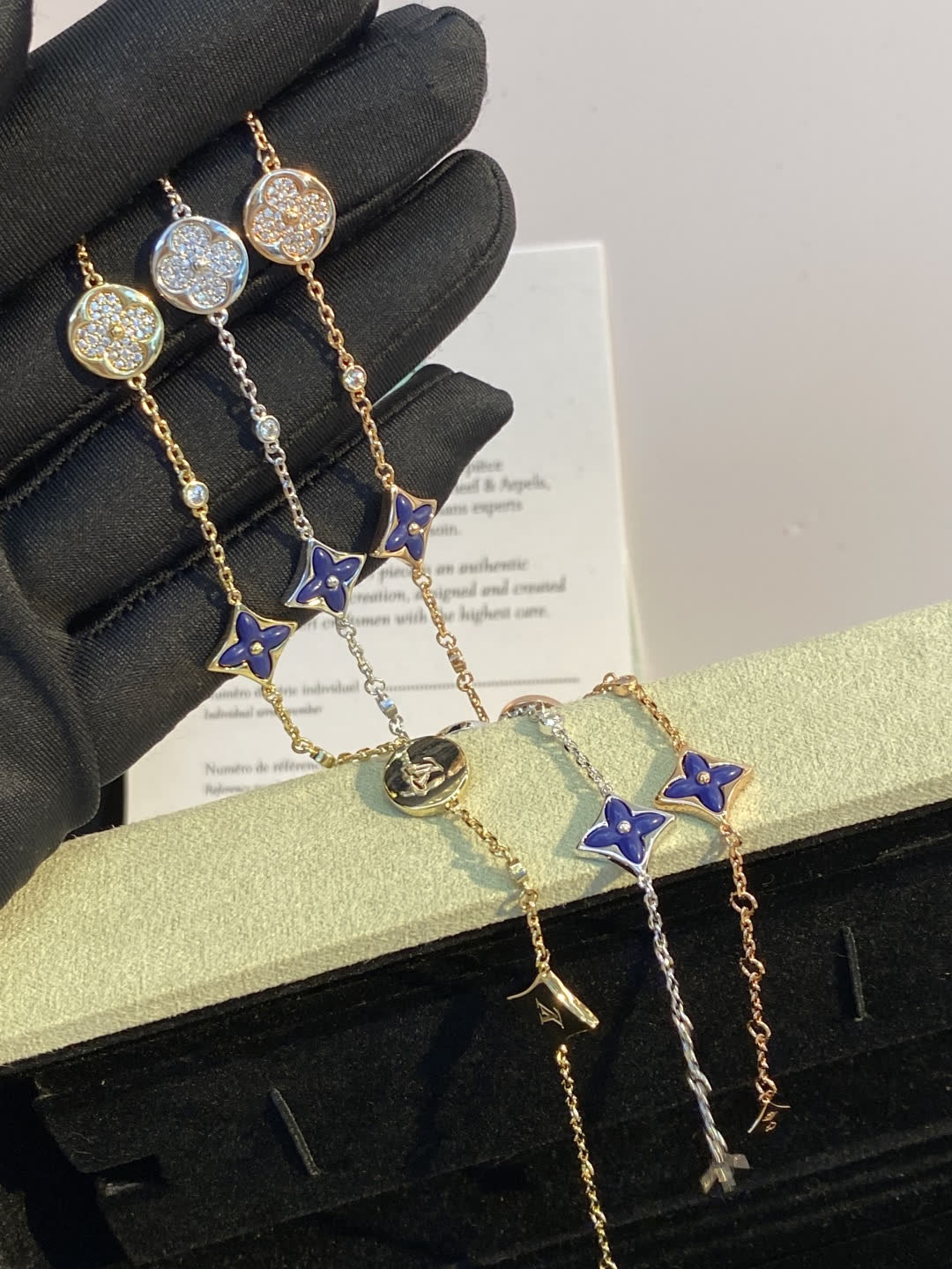 Louis Vuitton Silver Bracelet with Blue Enamel and Diamonds